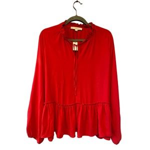 LOFT Red Ruffle Blouse